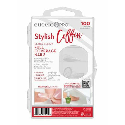 Cuccio Stylish Coffin Ultra Clear Nail Tips 100pk